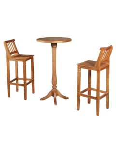 Conjunto Bistrô Mesa Madeira Maciça com 2 Banquetas Confort Ripada Castanha