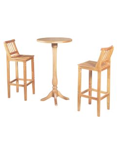 Conjunto Bistrô Mesa Madeira Maciça com 2 Banquetas Confort Ripada Natural