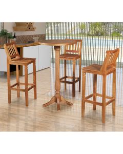 Conjunto Bistrô Mesa Madeira Maciça com 3 Banquetas Confort Ripada Castanha