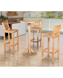 Conjunto Bistrô Mesa Madeira Maciça com 3 Banquetas Confort Ripada Natural