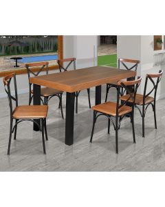 Conjunto Jantar Industrial Mesa Felícia 180x80 com 6 Cadeiras Paris Base Alumínio - Castanho