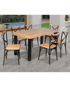 Conjunto Jantar Industrial Mesa Felícia 180x80 com 6 Cadeiras Paris Base Alumínio - Natural