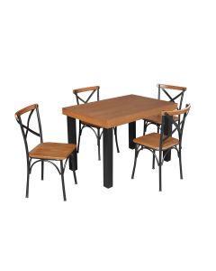 Conjunto Jantar Industrial Mesa Felícia Madeira 120x80 com 4 Cadeiras Paris Base Alumínio - Castanho