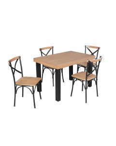 Conjunto Jantar Industrial Mesa Felícia Madeira 120x80 com 4 Cadeiras Paris Base Alumínio - Natural