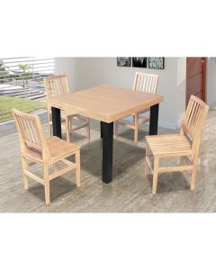 Conjunto Jantar Mesa Catarina Vintage 80cm com 4 Cadeiras Confort Ripada Madeira Maciça Natural