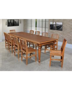 Conjunto Jantar Mesa Franscisca 270x100 Madeira Maciça com 10 Cadeiras Ripada Confort Castanho