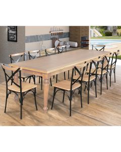 Conjunto Jantar Mesa Leonora Madeira Maciça 240x100 com 10 Cadeiras Paris Base Alumínio - Natural