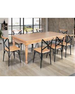Conjunto Jantar Mesa Leonora Madeira Maciça 240x100 com 8 Cadeiras Paris Base Alumínio - Natural