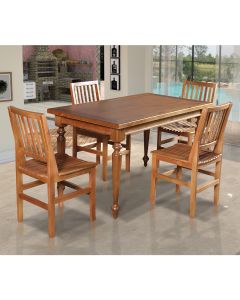Conjunto Jantar Mesa Madeira Maciça Rústica Franscisca 140x80 com 4 Cadeiras Ripada Confort Castanho
