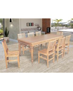 Conjunto Jantar Mesa Rústica Franscisca 220x100 Madeira Maciça com 8 Cadeiras Ripada Confort Natural