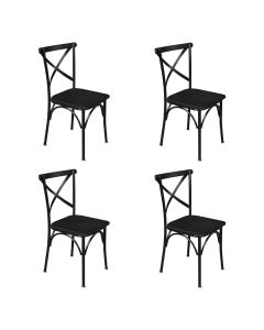 Kit 4 Cadeiras de Jantar Industrial Madeira Base Alumínio Paris - Preta