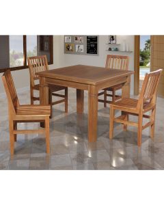 Mesa Jantar Estela Madeira 1m Pés Diamante em Madeira Maciça com 4 Cadeiras Ripada Confort Castanho