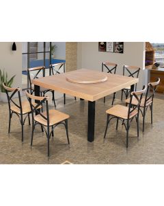 Mesa Jantar Industrial Sophia 1,50m Prato Giratório Madeira 8 Cadeiras Paris Pés Alumínio Natural