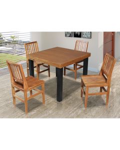 Mesa Jantar Madeira Maciça Catarina Quadrada 1m com 4 Cadeiras Confort Ripada - Castanho