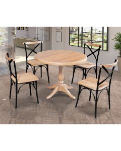 Mesa Jantar Madeira Maciça Redonda 80cm Madalena 4 Cadeiras Paris Base Alumínio Natural
