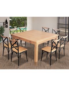 Mesa Jantar Quadrada Celina 1,30m Madeira Maciça 8 Cadeiras Paris Pés Alumínio Natural