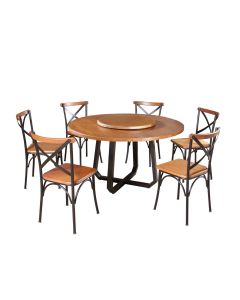 Mesa Jantar Redonda Prato Giratório Clarisse 1,60m Madeira 6 Cadeiras Paris Base Alumínio Castanho
