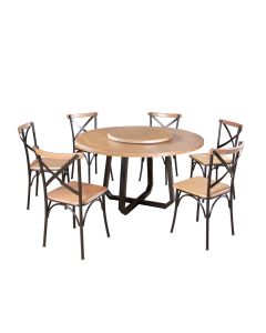 Mesa Jantar Redonda Prato Giratório Clarisse 1,60m Madeira 6 Cadeiras Paris Base Alumínio Natural