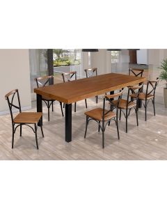 Mesa Jantar Retangular Industrial 2m Arlete Madeira com 8 Cadeiras Paris Base Alumínio - Castanho 