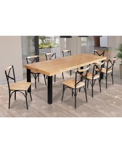 Mesa Jantar Retangular Industrial 2m Arlete Madeira com 8 Cadeiras Paris Base Alumínio - Natural 