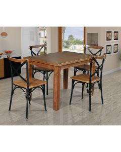 Mesa Jantar Retangular Madeira Maciça Aurora 120x80 com 4 Cadeiras Paris Base Alumínio - Castanho