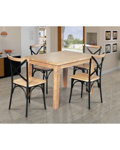 Mesa Jantar Retangular Madeira Maciça Aurora 120x80 com 4 Cadeiras Paris Base Alumínio - Natural