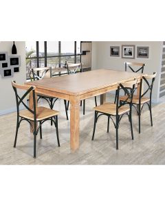 Mesa Jantar Retangular Madeira Maciça Aurora 160x80 com 6 Cadeiras Paris Base Alumínio - Natural