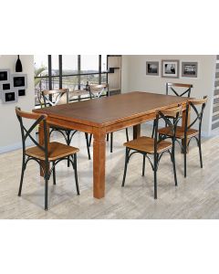 Mesa Jantar Retangular Madeira Maciça Aurora 180x80 com 6 Cadeiras Paris Base Alumínio - Castanho