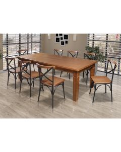 Mesa Jantar Retangular Madeira Maciça Aurora 200x100 com 8 Cadeiras Paris Base Alumínio - Castanho