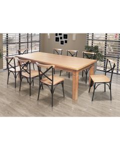 Mesa Jantar Retangular Madeira Maciça Aurora 200x100 com 8 Cadeiras Paris Base Alumínio - Natural