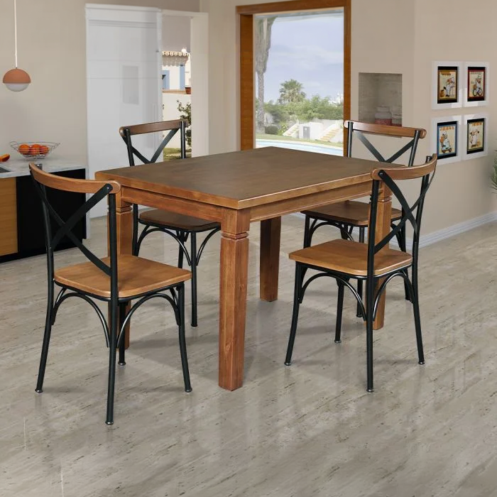 Conjunto Jantar Mesa Retangular Madeira Maciça Aurora 120x80 com 4 Cadeiras Paris Base Alumínio - Imagem 5