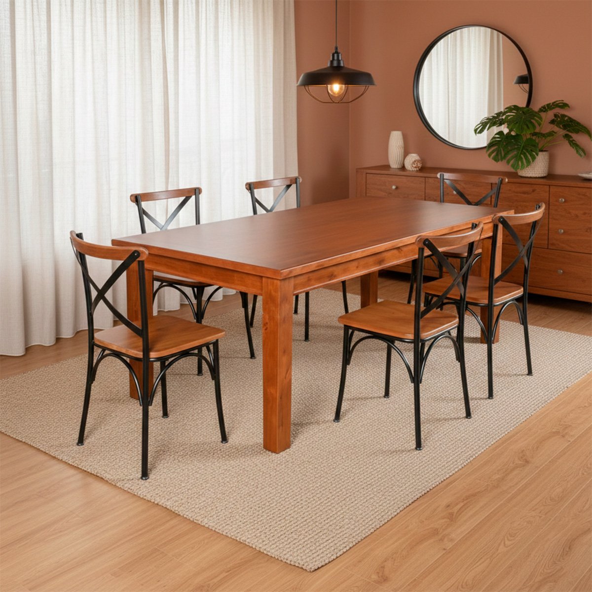 Conjunto Jantar Mesa Retangular Madeira Maciça 160x80 com 6 Cadeiras Paris Base Alumínio