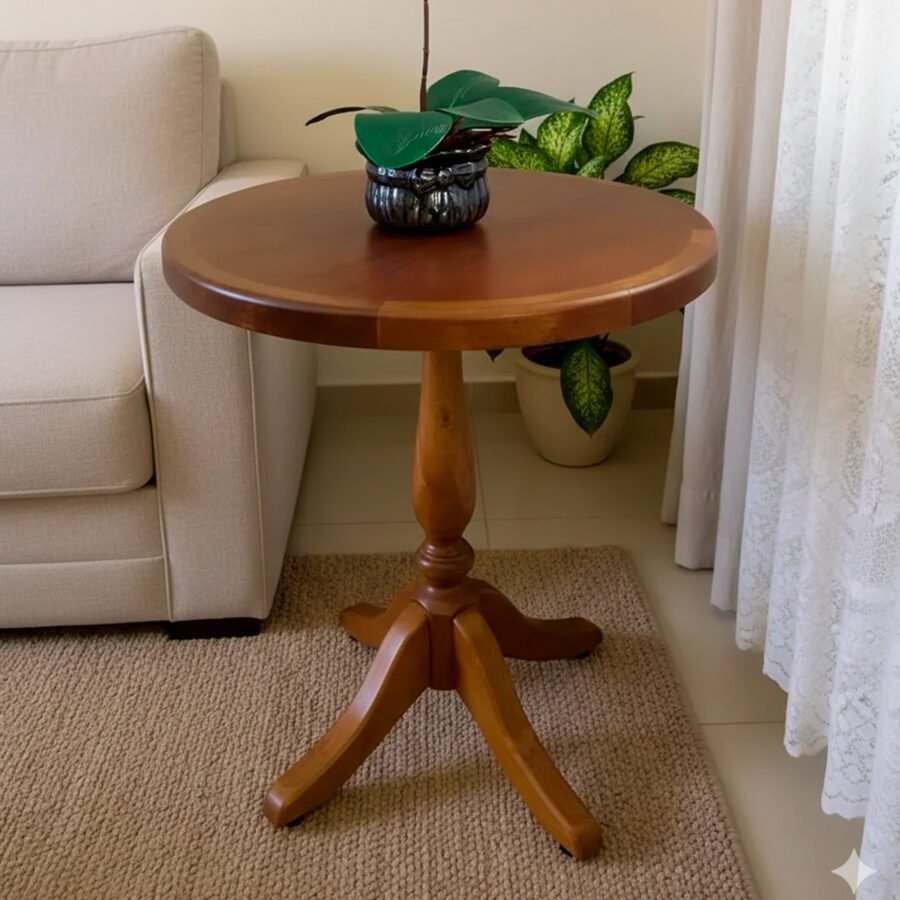 Mesa Lateral de Canto Rústica C/ Borda Pé Torneado