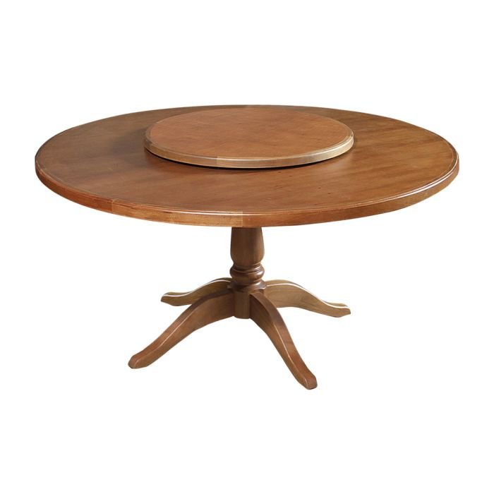 Mesa de Jantar Redonda 1,60m com Prato Giratório Madeira Maciça Amélia