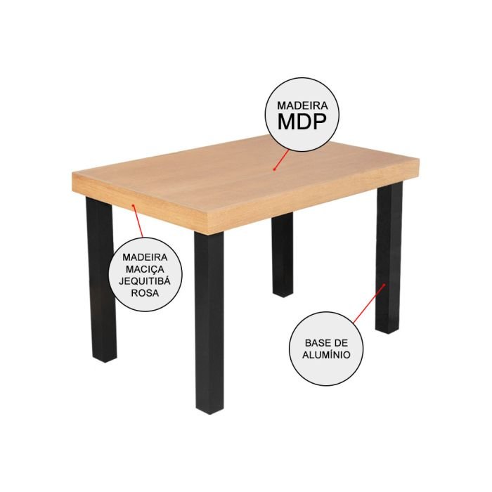 Conjunto Jantar Mesa Industrial Felícia Madeira 120x80 com 4 Cadeiras Paris Base Alumínio - Imagem 4