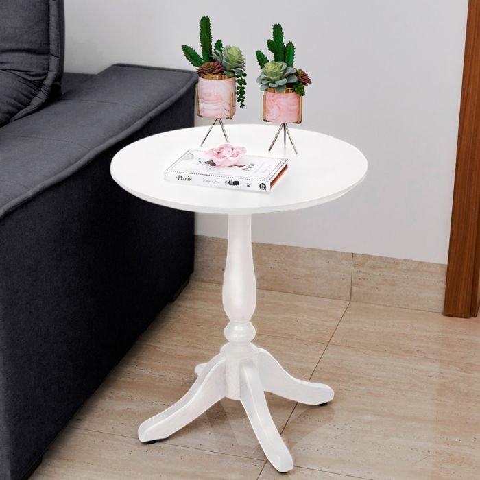 Mesa Lateral Madeira Rústica Pé Torneado S/borda - Branca - Imagem 2