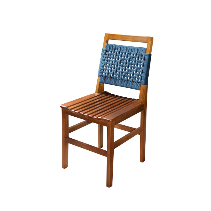 Cadeira de Jantar Madeira Maciça Ripada Corda Náutica