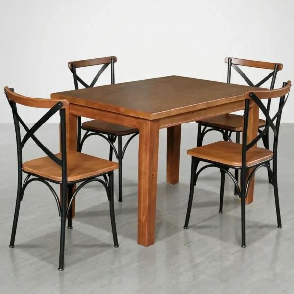 Mesa de Jantar Madeira Maciça 140x80 com 4 Cadeiras Castanho