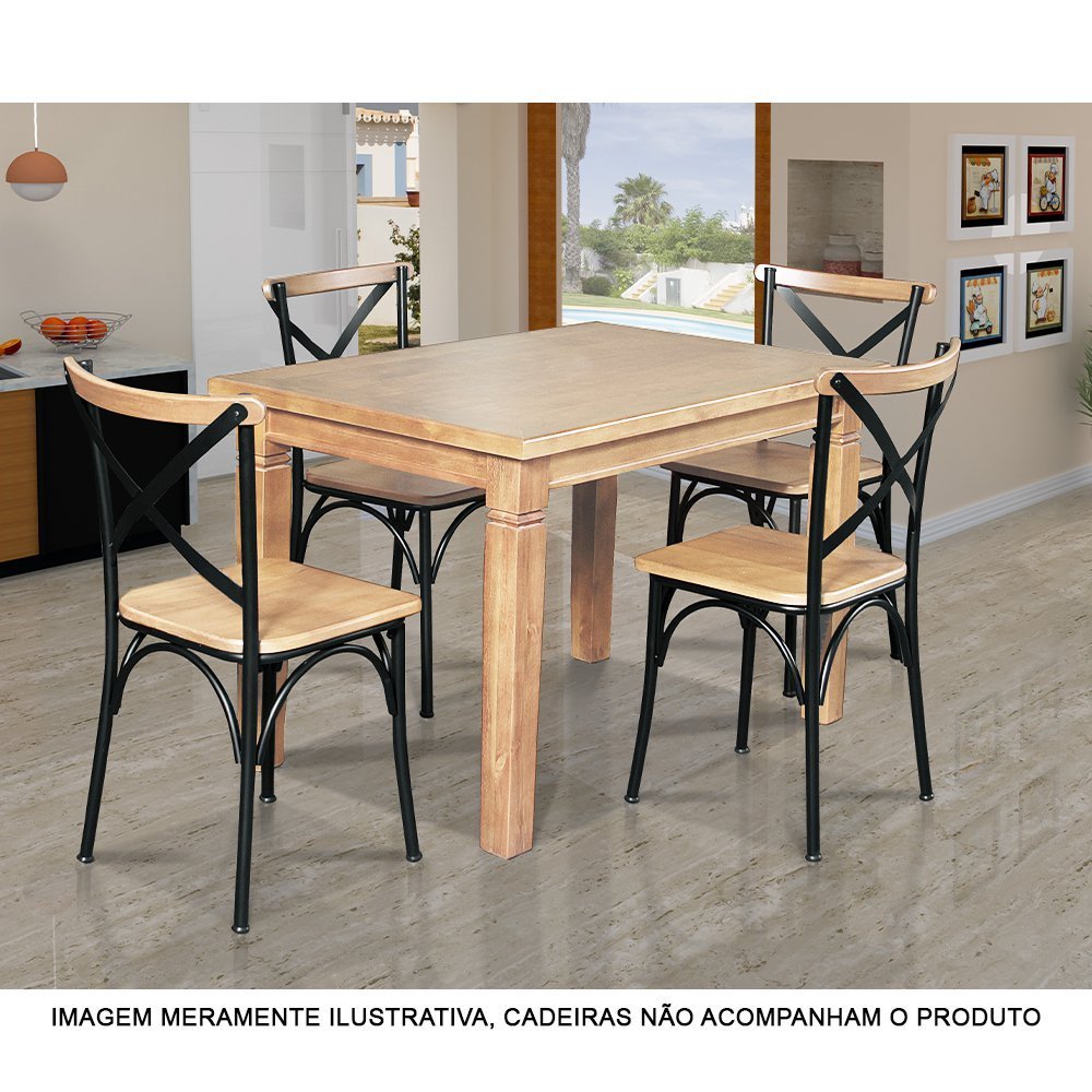 Mesa de Jantar Retangular 120x80cm Rústica Aurora Madeira Maciça - Natural - Imagem 2