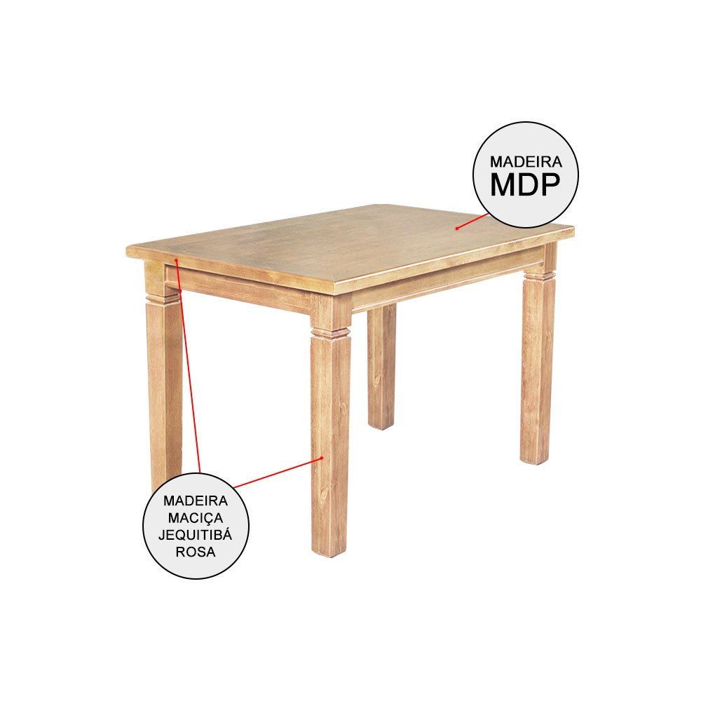 Mesa de Jantar Retangular 120x80cm Rústica Aurora Madeira Maciça - Natural - Imagem 3