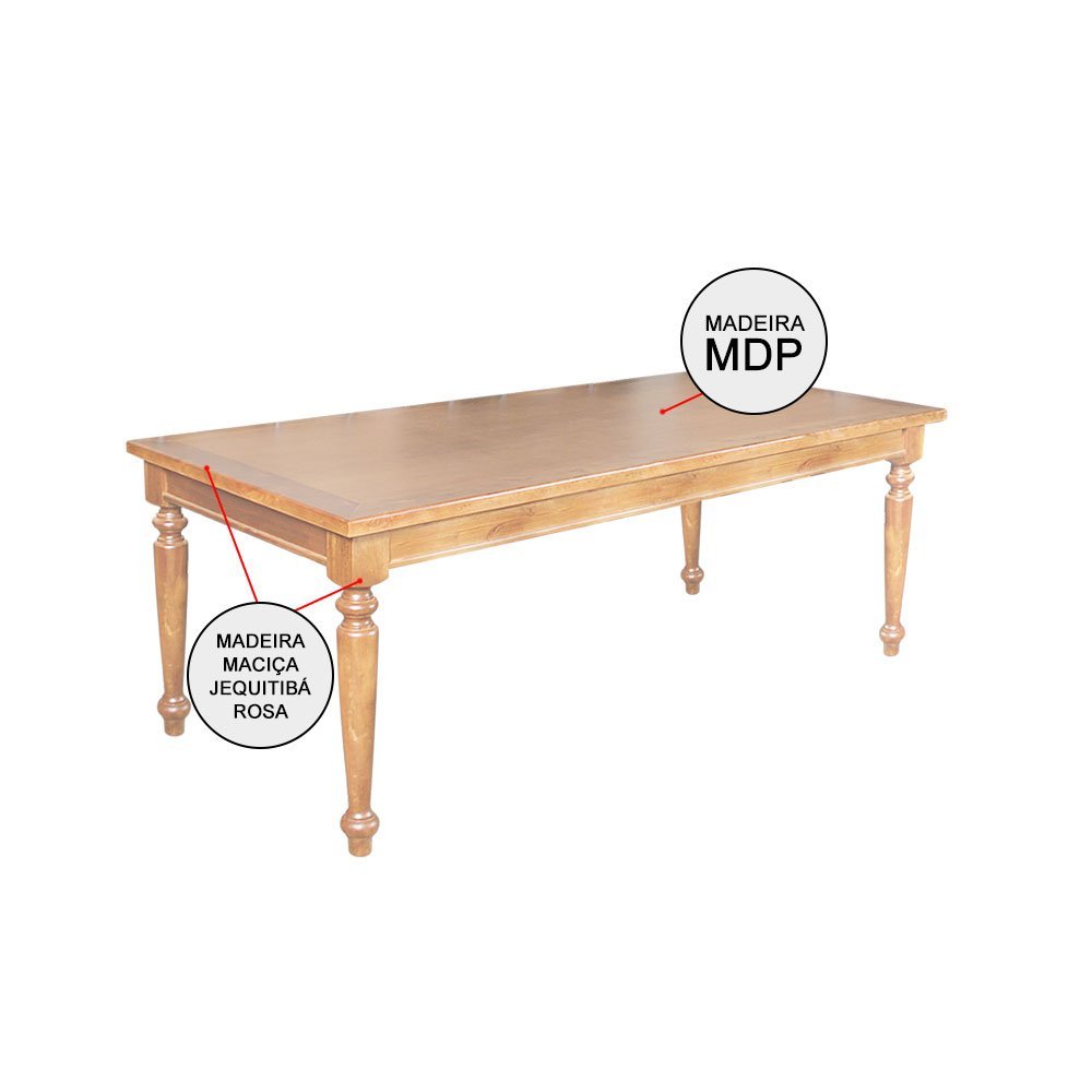 Mesa de Jantar Leonora Retangular 240x100cm em Madeira Maciça Rústica- Natural - Imagem 3